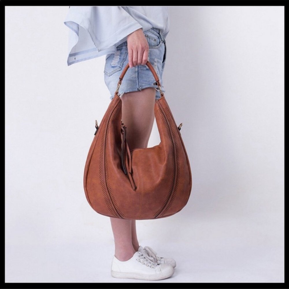 Classic Brown Vegan Leather Hobo Bag - Women - Picture 5 of 8